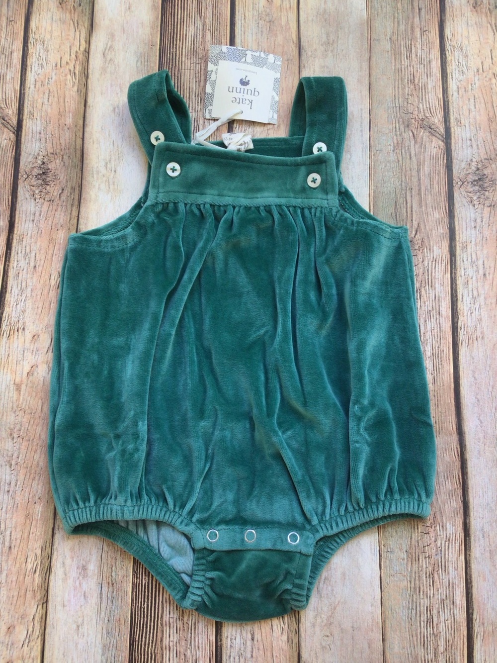 NWT Kate Quinn Mountain Pine Velour Gathered Overall Bubble